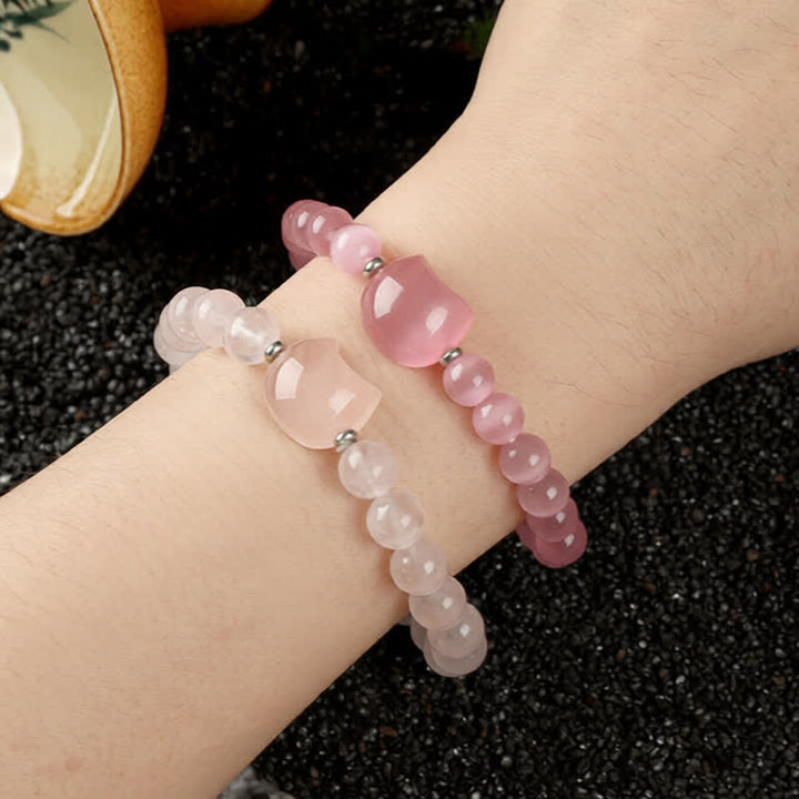 Buddha Stones Pulsera con cuentas de cuarzo transparente y ágata azul con diseño de gato adorable - image 33