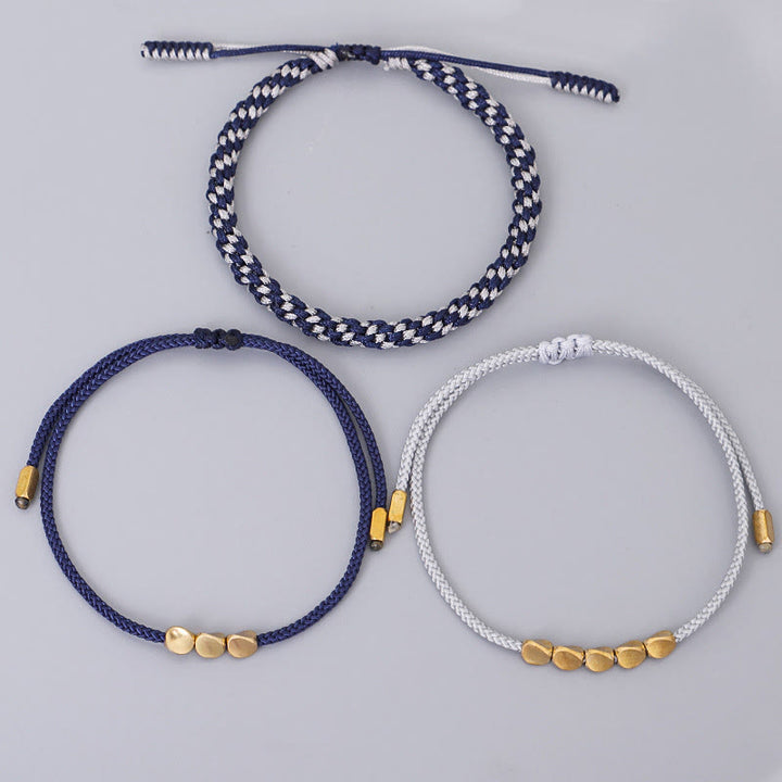 Buddha Stones Pulsera de 3 piezas con cuentas de cobre dorado y cordón azul grisáceo para el autocuidado - image 9