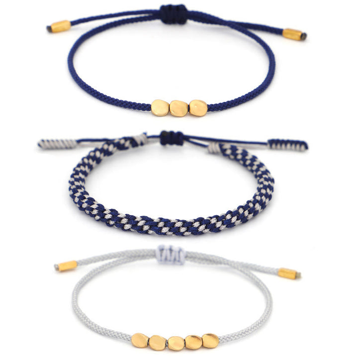 Buddha Stones Pulsera de 3 piezas con cuentas de cobre dorado y cordón azul grisáceo para el autocuidado - image 10