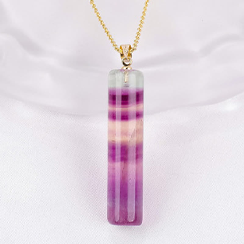 Buddha Stones Colgante cilíndrico de fluorita natural de colores para collar de protección - Fluorita natural (el color, la forma y el tamaño pueden variar). - image 1
