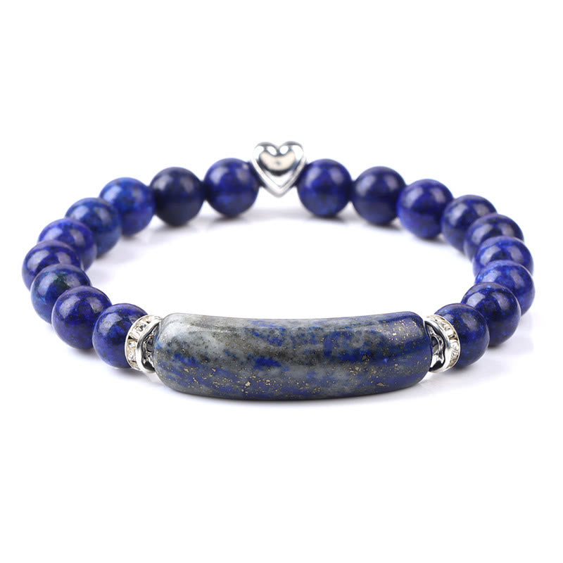 Buddha Stones Pulsera curativa de amatista, ojo de tigre, lapislázuli verde, aventurina, rodonita y jaspe dálmata - Lapislázuli (circunferencia de la muñeca: 15-16 cm) - image 8