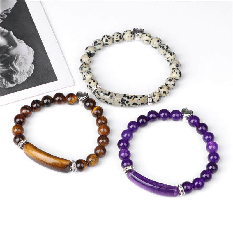 Buddha Stones Pulsera curativa de amatista, ojo de tigre, lapislázuli verde, aventurina, rodonita y jaspe dálmata - image 19