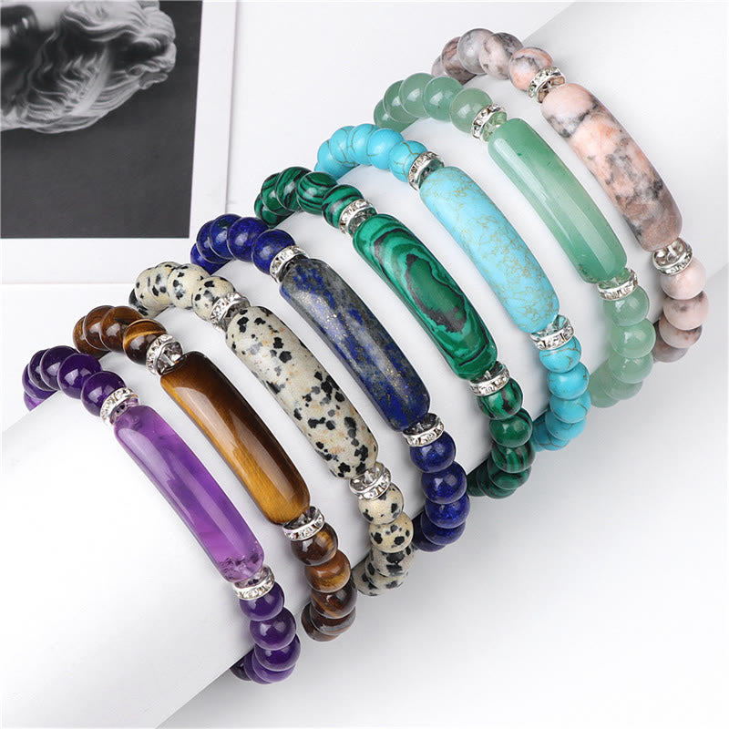 Buddha Stones Pulsera curativa de amatista, ojo de tigre, lapislázuli verde, aventurina, rodonita y jaspe dálmata - image 18