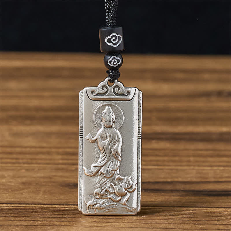 Buddha Stones Colgante de collar de la riqueza con cuerda de Avalokiteśvara, chapado en cobre y plata. - Avalokiteśvara - image 0