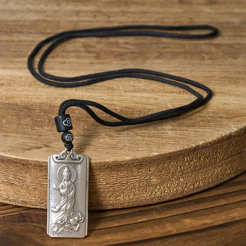 Buddha Stones Colgante de collar de la riqueza con cuerda de Avalokiteśvara, chapado en cobre y plata. - image 1