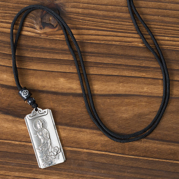 Buddha Stones Colgante de collar de la riqueza con cuerda de Avalokiteśvara, chapado en cobre y plata. - image 2