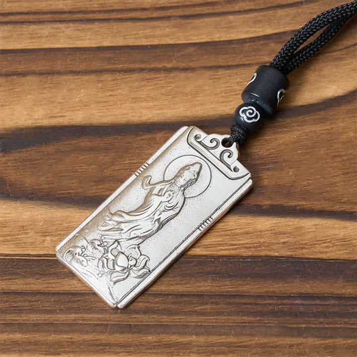 Buddha Stones Colgante de collar de la riqueza con cuerda de Avalokiteśvara, chapado en cobre y plata. - image 3