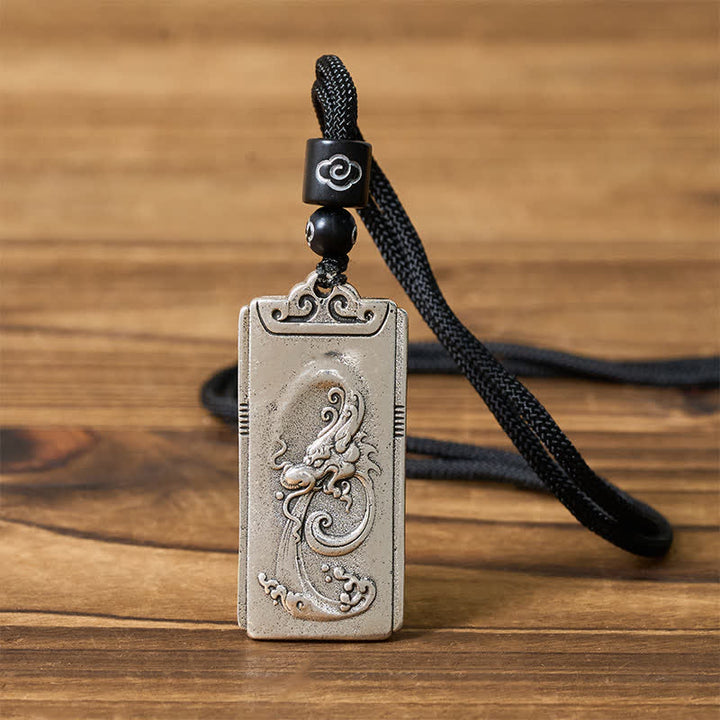 Buddha Stones Colgante de collar con colgante de cuerda de dragón plateado chapado en cobre y plata que representa la fuerza. - image 4