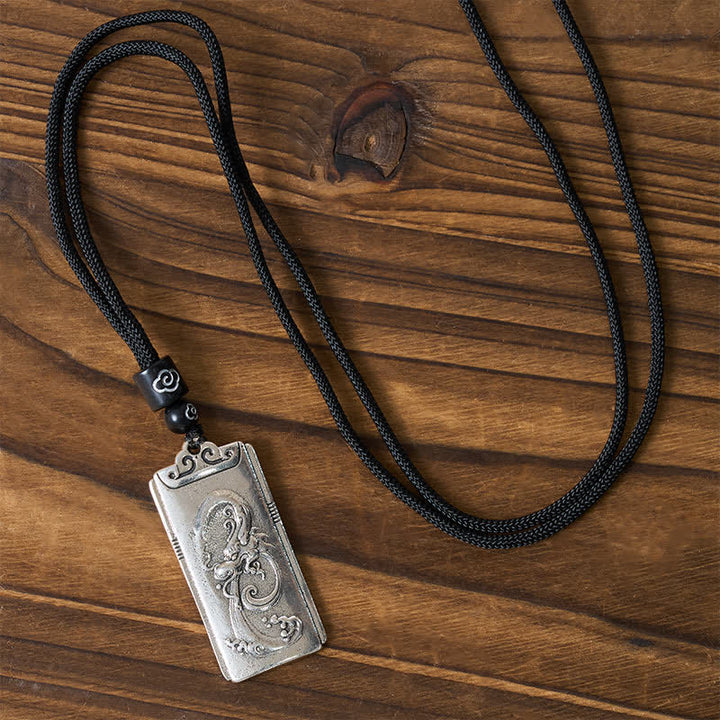 Buddha Stones Colgante de collar con colgante de cuerda de dragón plateado chapado en cobre y plata que representa la fuerza. - image 1