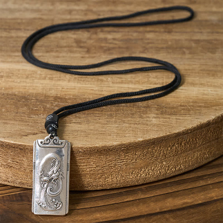 Buddha Stones Colgante de collar con colgante de cuerda de dragón plateado chapado en cobre y plata que representa la fuerza. - image 2