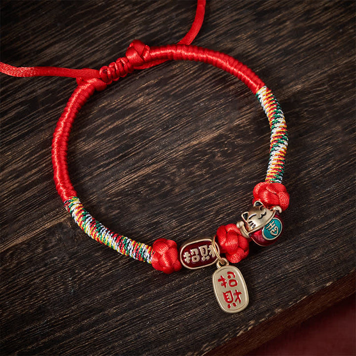 Buddha Stones Collar ajustable para gatos con cordón rojo trenzado, símbolo de buena fortuna y protección del carácter Fu. - image 3