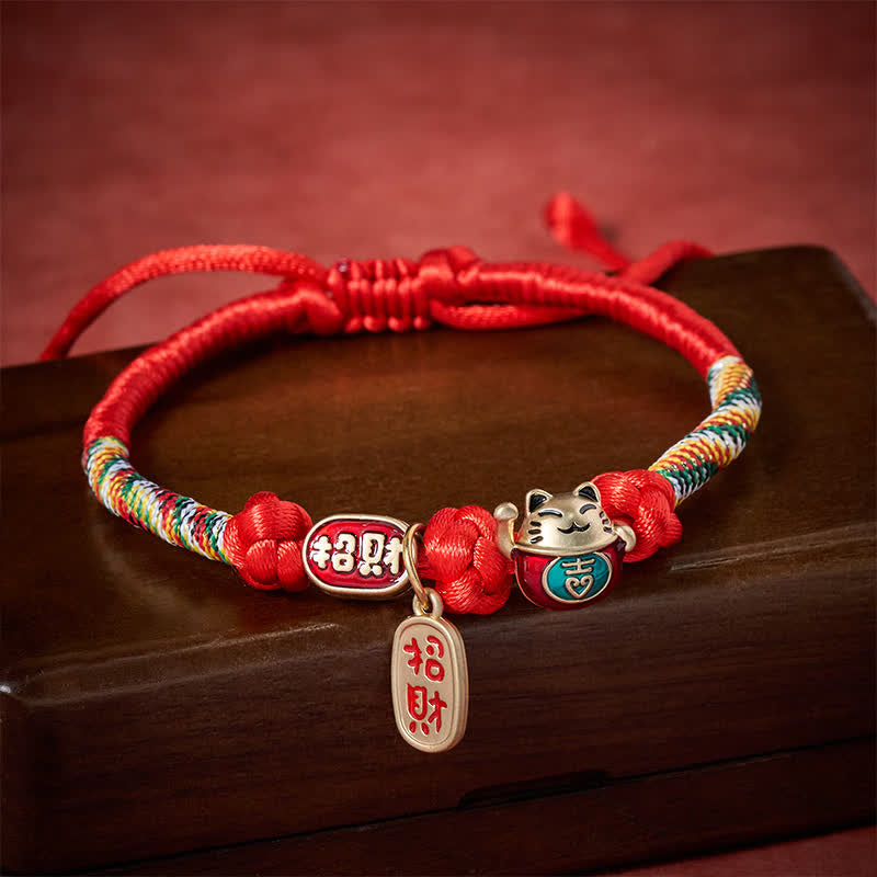 Buddha Stones Collar ajustable para gatos con cordón rojo trenzado, símbolo de buena fortuna y protección del carácter Fu. - image 1