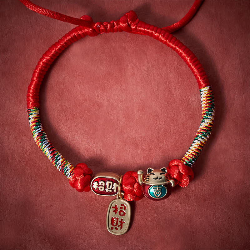 Buddha Stones Collar ajustable para gatos con cordón rojo trenzado, símbolo de buena fortuna y protección del carácter Fu. - image 2