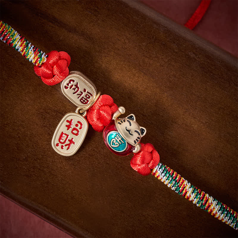 Buddha Stones Collar ajustable para gatos con cordón rojo trenzado, símbolo de buena fortuna y protección del carácter Fu. - image 4