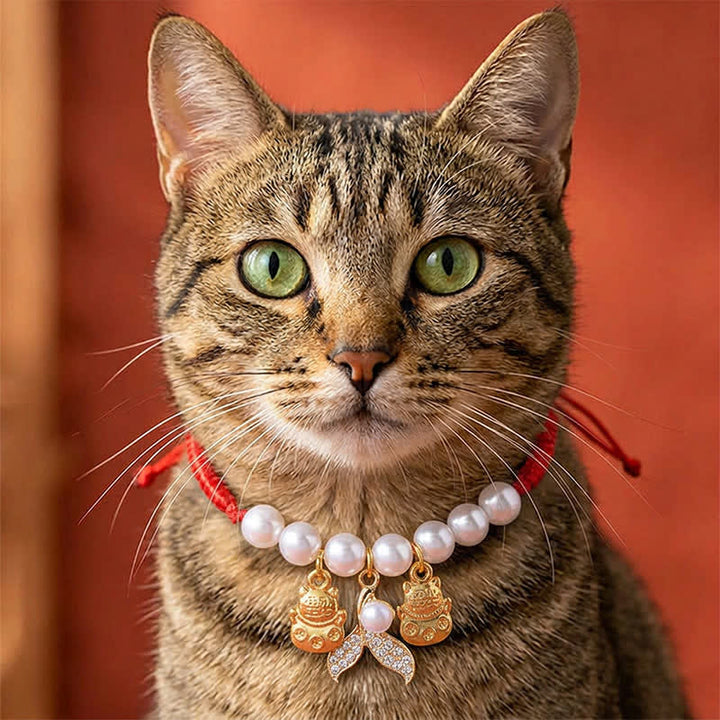 Buddha Stones Collar protector ajustable para gatos con forma de cola de pez, trenzado con perlas y de hilo rojo. - image 7