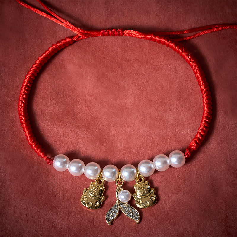 Buddha Stones Collar protector ajustable para gatos con forma de cola de pez, trenzado con perlas y de hilo rojo. - image 3