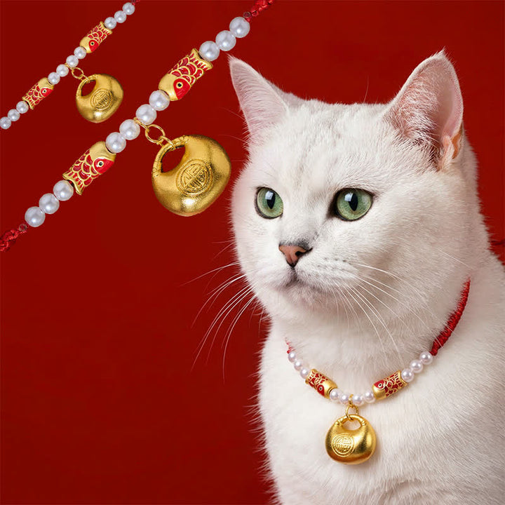 Buddha Stones Collar ajustable para mascotas, para gatos y perros, con diseño de pez koi trenzado rojo y símbolo de la fortuna. - Cuerda roja - 15-25 cm - image 0
