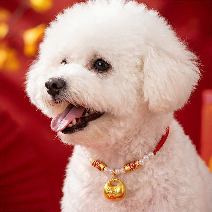 Buddha Stones Collar ajustable para mascotas, para gatos y perros, con diseño de pez koi trenzado rojo y símbolo de la fortuna. - image 4