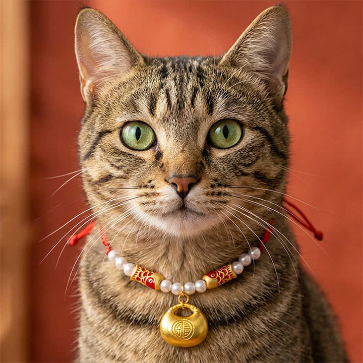 Buddha Stones Collar ajustable para mascotas, para gatos y perros, con diseño de pez koi trenzado rojo y símbolo de la fortuna. - image 10