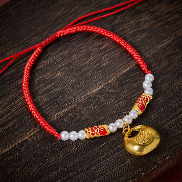 Buddha Stones Collar ajustable para mascotas, para gatos y perros, con diseño de pez koi trenzado rojo y símbolo de la fortuna. - image 2