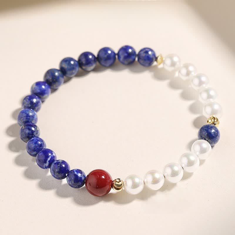 Buddha Stones Pulsera de cuentas con lapislázuli, lazurita, perlas y cinabrio. - image 0