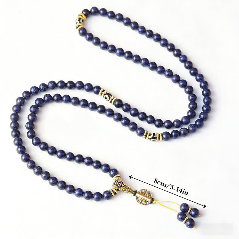 Buddha Stones Mala positiva de 108 cuentas de lazurita y lapislázuli con cuentas Dzi de tres ojos - image 4
