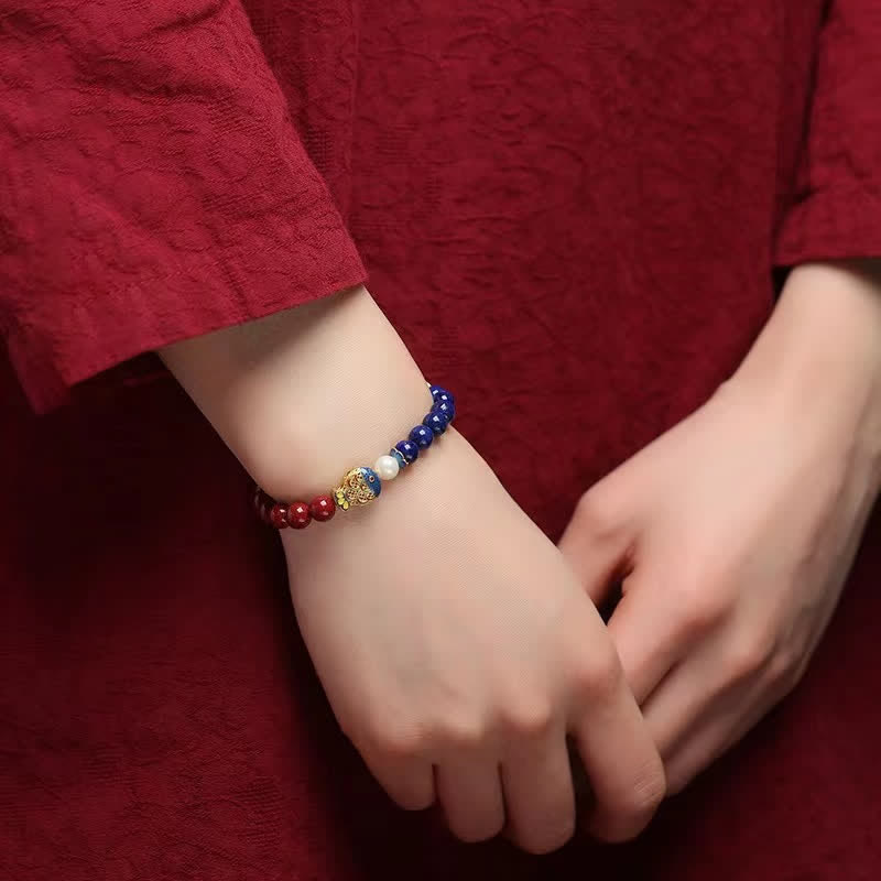 Buddha Stones Pulsera de cuentas con dije de nube Ruyi, pez koi y lapislázuli cinabrio - image 2