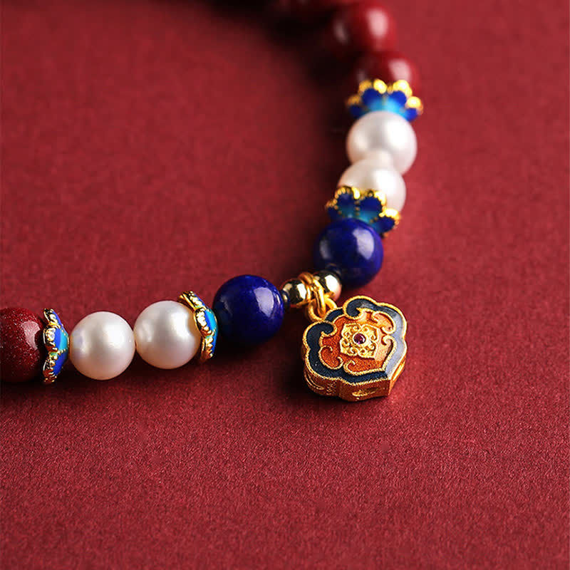 Buddha Stones Pulsera con dije de candado chino de lapislázuli cinabrio - image 2