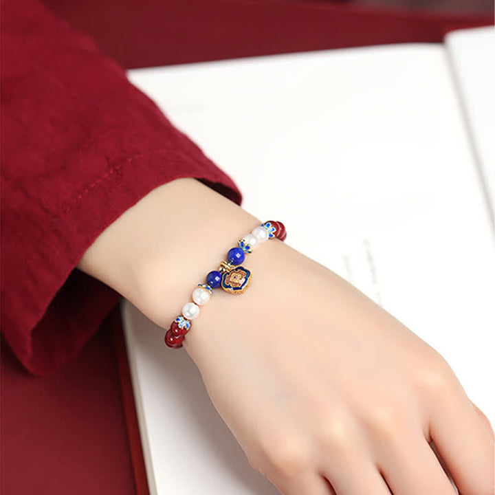 Buddha Stones Pulsera con dije de candado chino de lapislázuli cinabrio - image 3