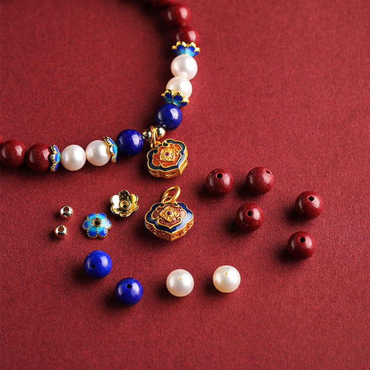 Buddha Stones Pulsera con dije de candado chino de lapislázuli cinabrio - image 7