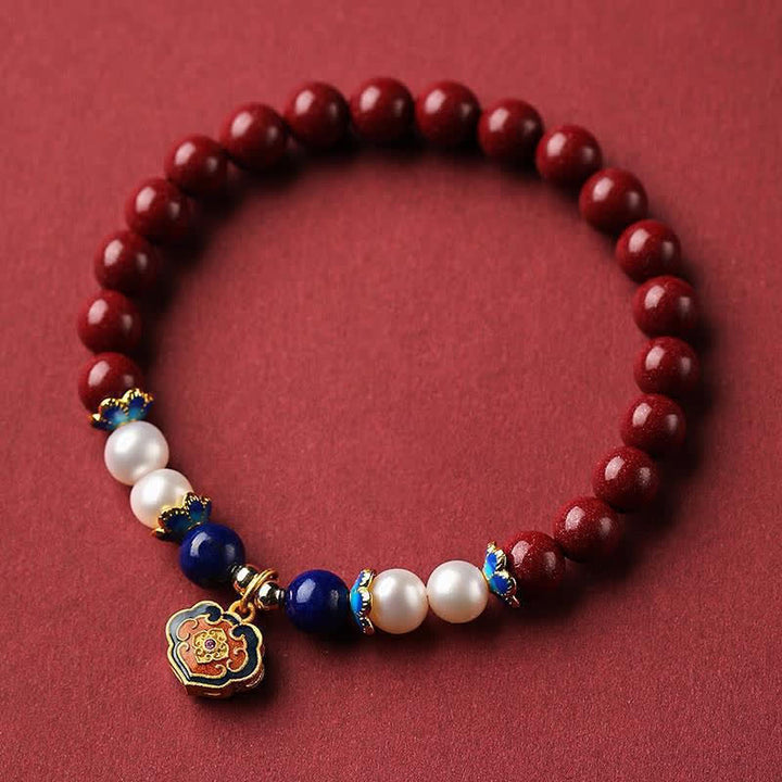 Buddha Stones Pulsera con dije de candado chino de lapislázuli cinabrio - image 1