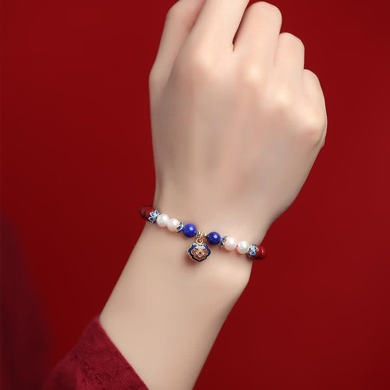 Buddha Stones Pulsera con dije de candado chino de lapislázuli cinabrio - image 4