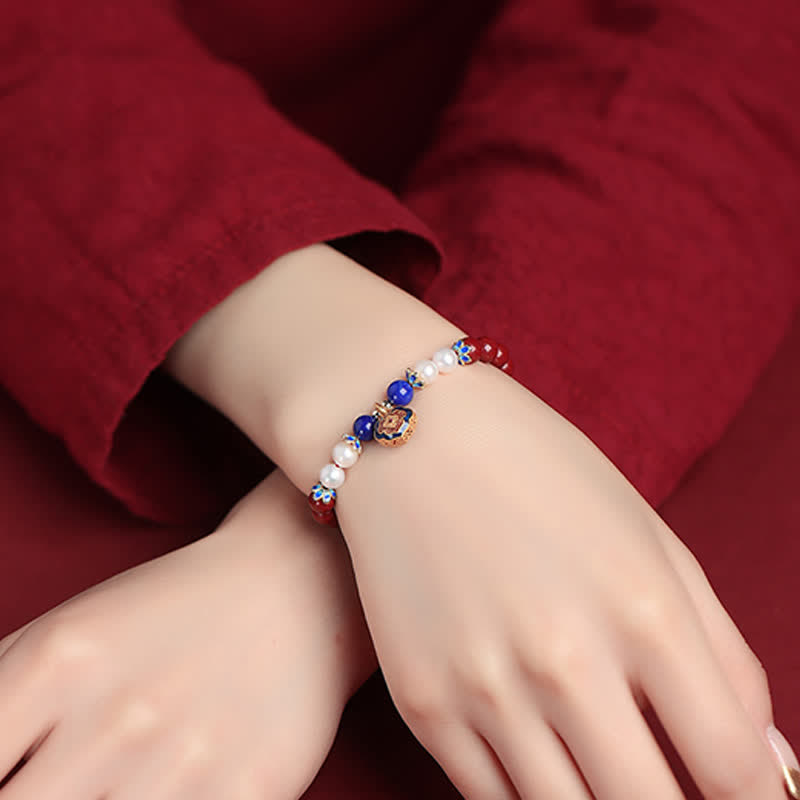 Buddha Stones Pulsera con dije de candado chino de lapislázuli cinabrio - image 5