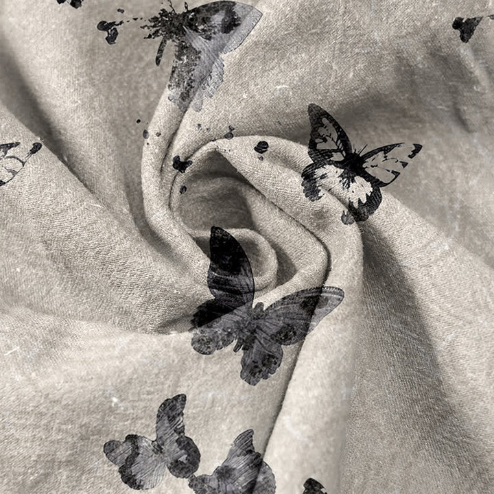 Buddha Stones Camisa de manga corta con medio botón y estampado de mariposas de algodón para hombre - image 4