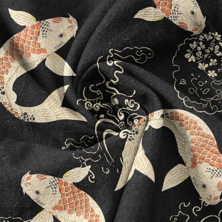 Buddha Stones Camisa de manga corta con medio botón y estampado de ondas de peces koi para hombre, de algodón. - image 4