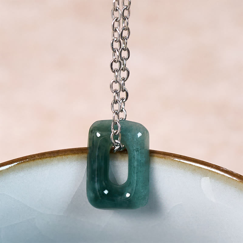 Buddha Stones Colgante de collar Mini Square Jade Verde Abundancia - image 9