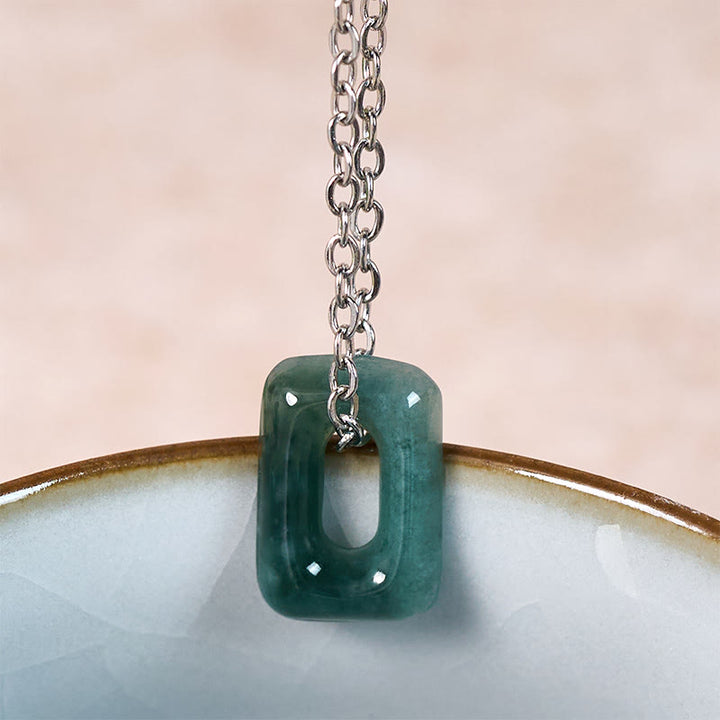 Buddha Stones Colgante de collar Mini Square Jade Verde Abundancia - image 7