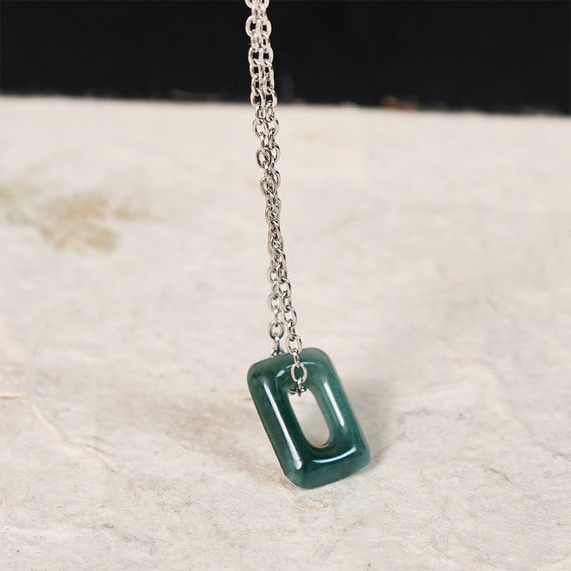Buddha Stones Colgante de collar Mini Square Jade Verde Abundancia - Mini cuadrado de jade natural (el color puede variar) - Plata - image 7