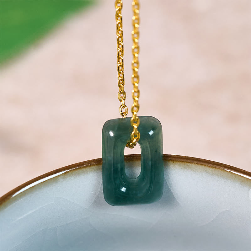 Buddha Stones Colgante de collar Mini Square Jade Verde Abundancia - image 2