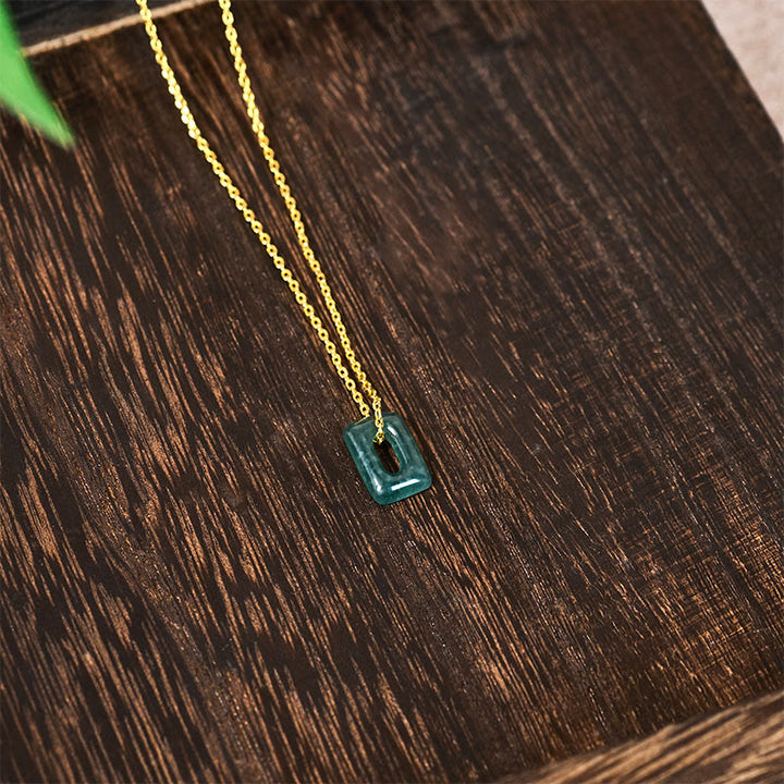 Buddha Stones Colgante de collar Mini Square Jade Verde Abundancia - image 3