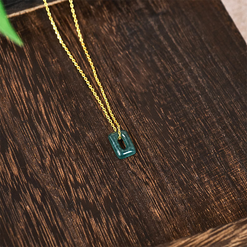 Buddha Stones Colgante de collar Mini Square Jade Verde Abundancia - image 4