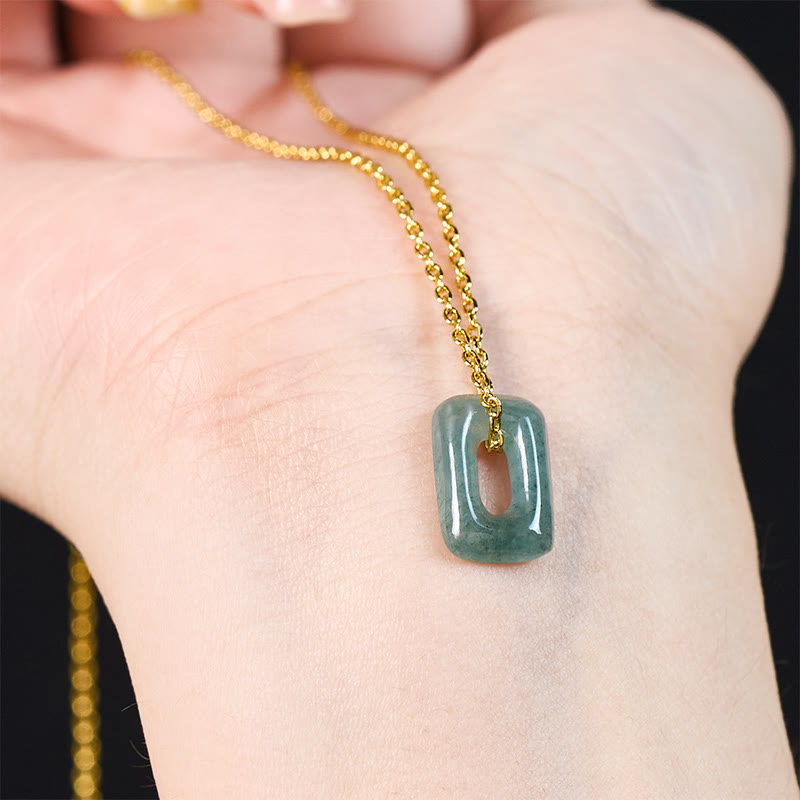 Buddha Stones Colgante de collar Mini Square Jade Verde Abundancia - image 5