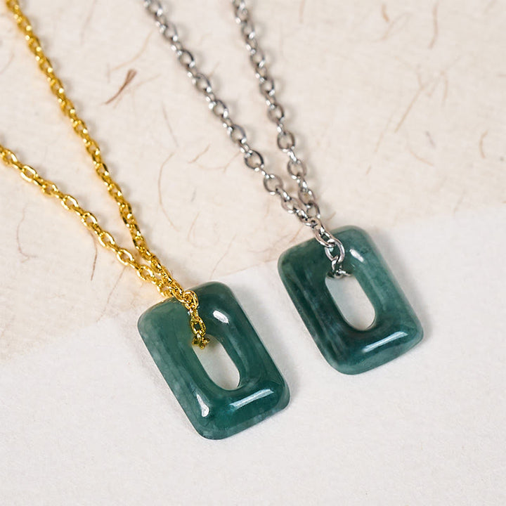 Buddha Stones Colgante de collar Mini Square Jade Verde Abundancia - image 13