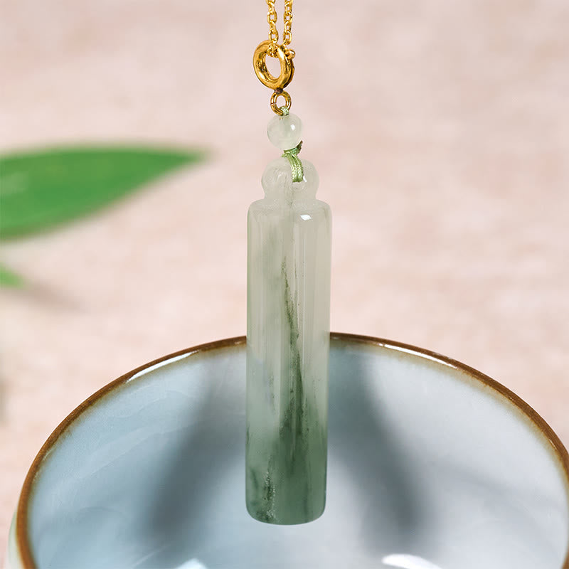 Buddha Stones Colgante de collar de jade con diseño cilíndrico para la suerte - image 2