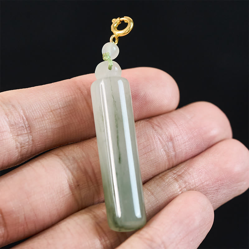 Buddha Stones Colgante de collar de jade con diseño cilíndrico para la suerte - image 8