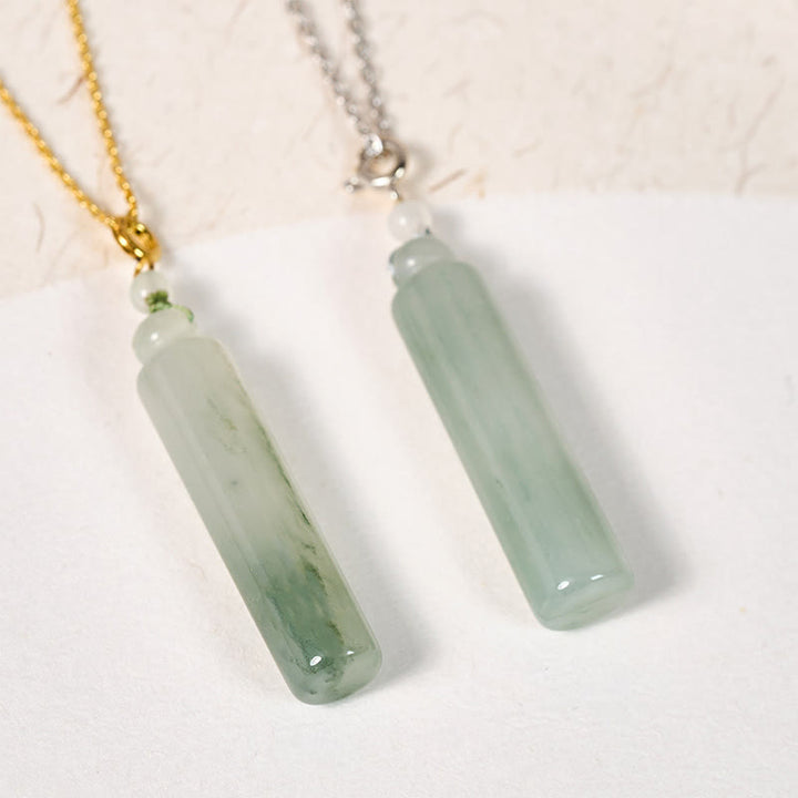 Buddha Stones Colgante de collar de jade con diseño cilíndrico para la suerte - image 0