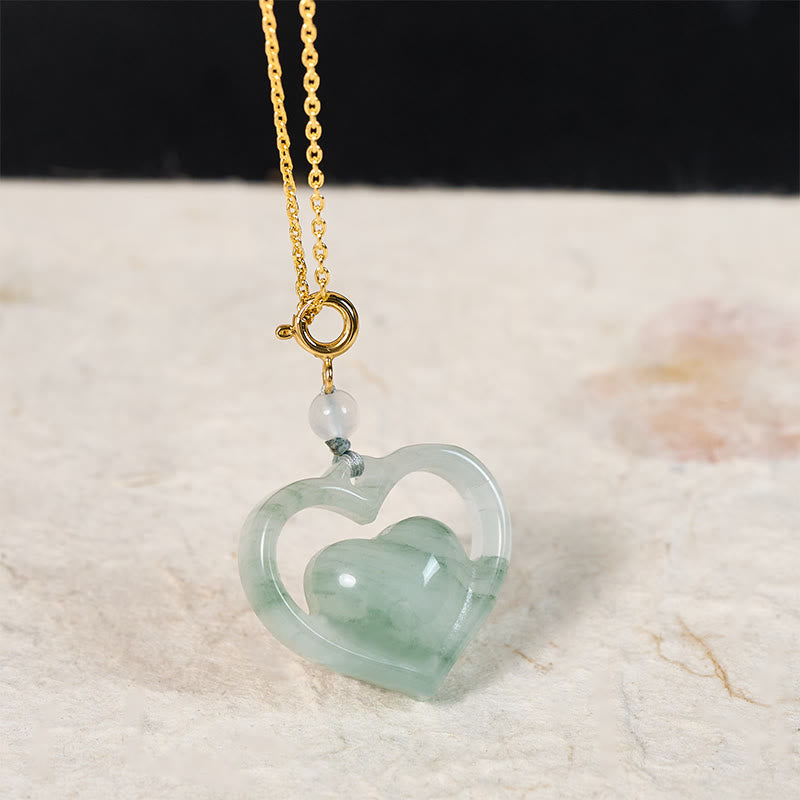Buddha Stones Collar con colgante de jade en forma de corazón hueco, símbolo de abundancia. - image 1