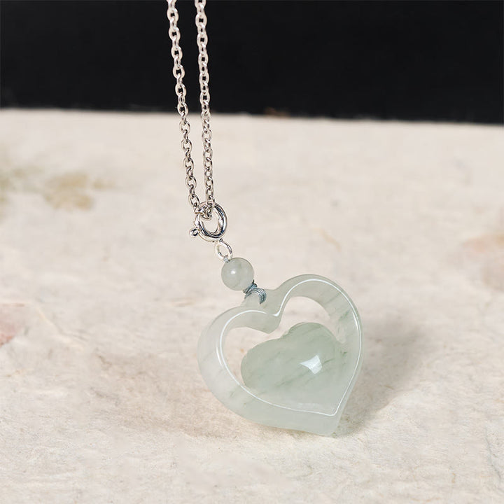 Buddha Stones Collar con colgante de jade en forma de corazón hueco, símbolo de abundancia. - image 8