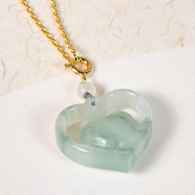 Buddha Stones Collar con colgante de jade en forma de corazón hueco, símbolo de abundancia. - image 2