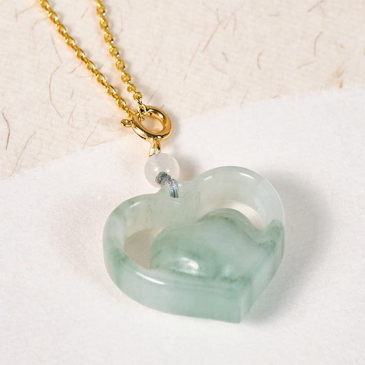 Buddha Stones Collar con colgante de jade en forma de corazón hueco, símbolo de abundancia. - image 2